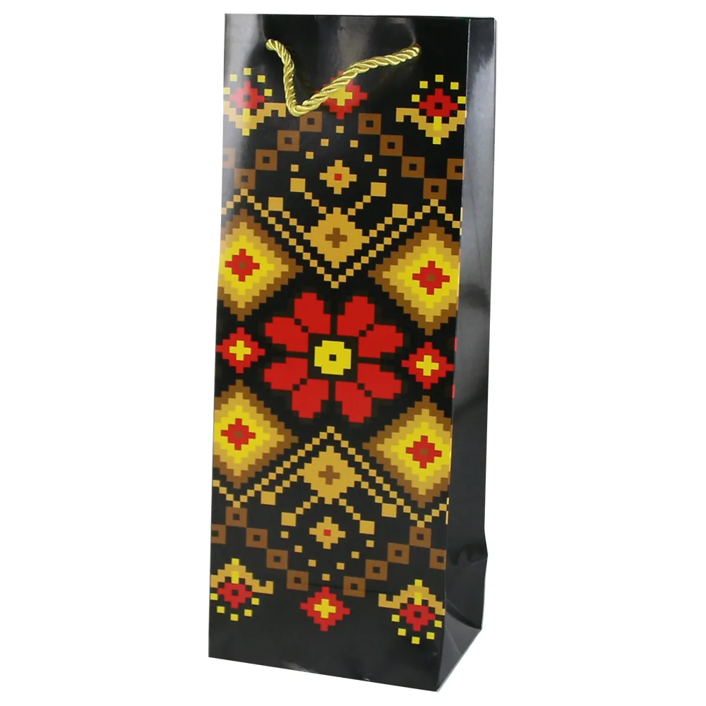 Punga cadou pentru bauturi cu motive traditionale 12x32 CM negru/rosu/galben