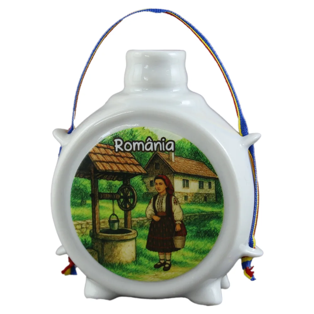 Plosca decorativa "Romania" 9 CM, Tarancuta la fantana