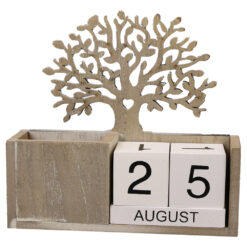 Calendar Perpetuu din lemn cu suport creioane 15x14 CM, Copacul Vietii