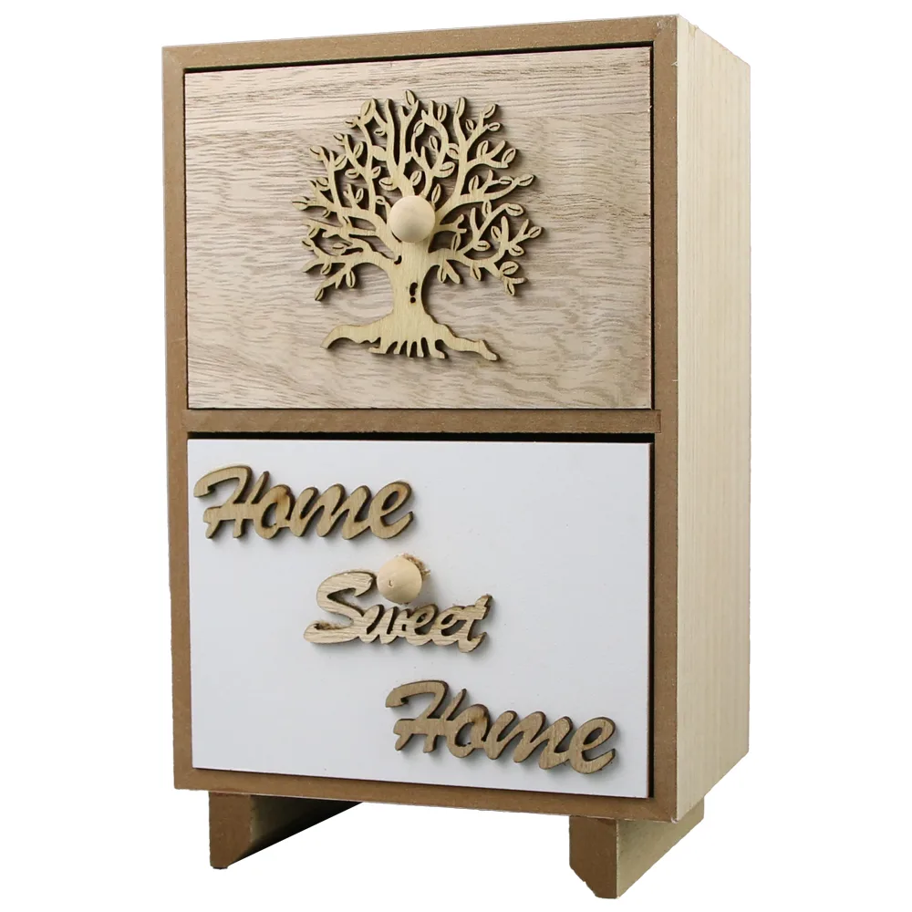 Cutie de bijuterii cu doua sertare, din lemn 14x10x22 CM, "Home Sweet Home", Copacul Vietii