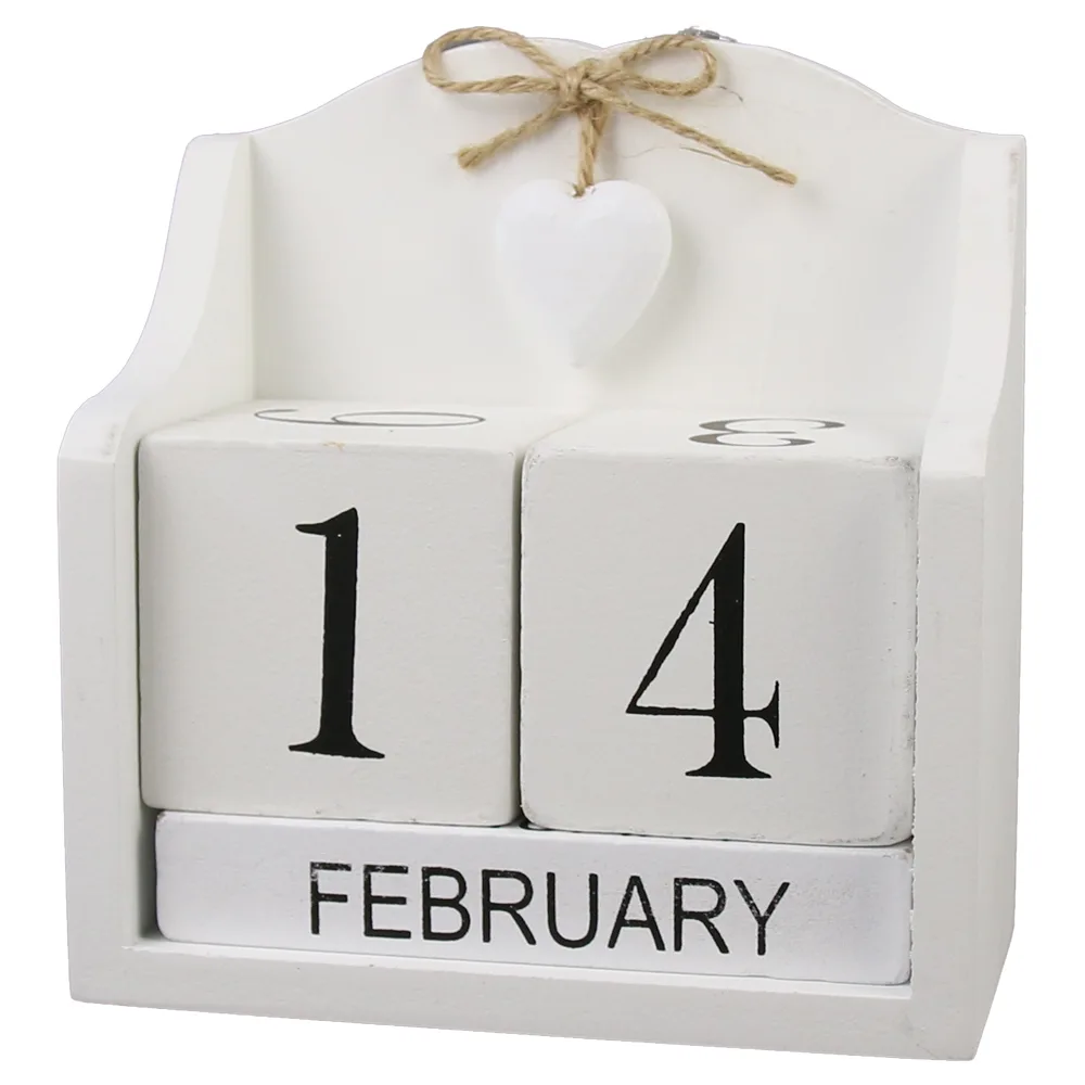 Calendar Perpetuu din lemn 14x15 CM, Alb