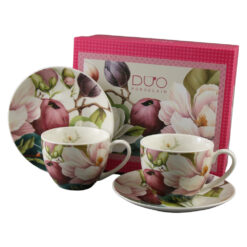 Set 2 cesti cu farfurii din portelan 270 ml "Magnolie" in cutie decorativa