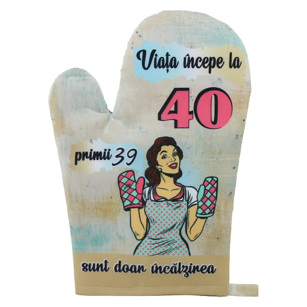 Manusa de bucatarie "Viata incepe la 40 ...", din textil, 27 CM