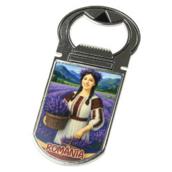 Desfacator sticle cu magnet "Romania", Tarancuta cu lavanda, 4x9 CM