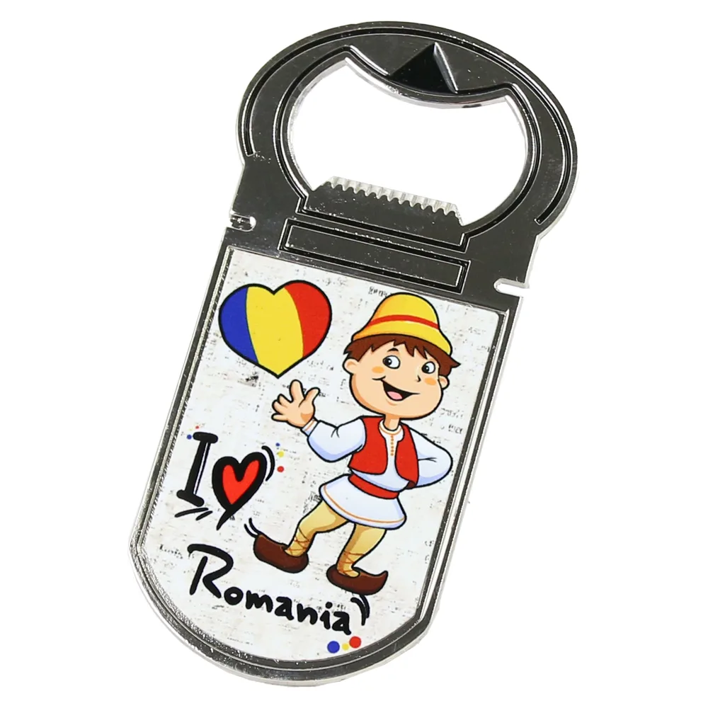 Desfacator sticle cu magnet "I Love Romania", 4x9 CM