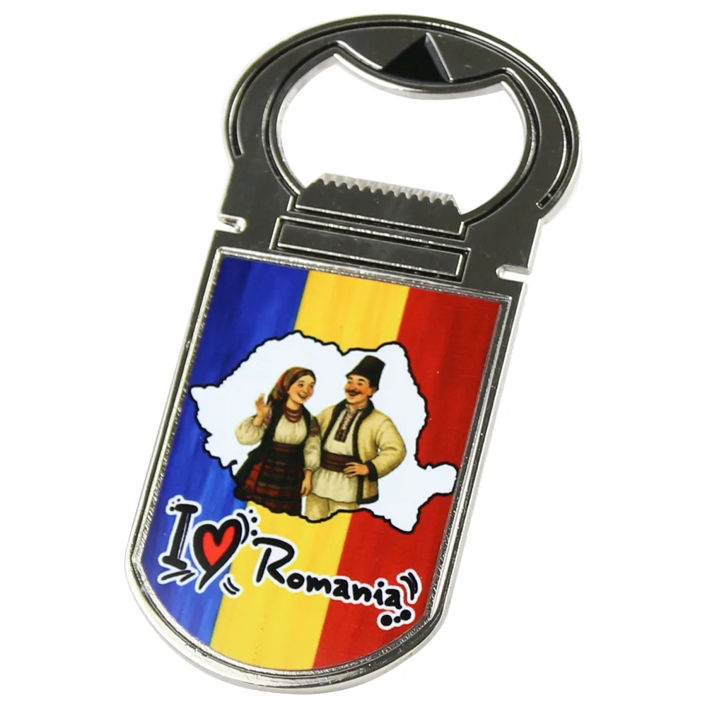 Desfacator sticle cu magnet "I Love Romania", Tricolor 4x9 CM