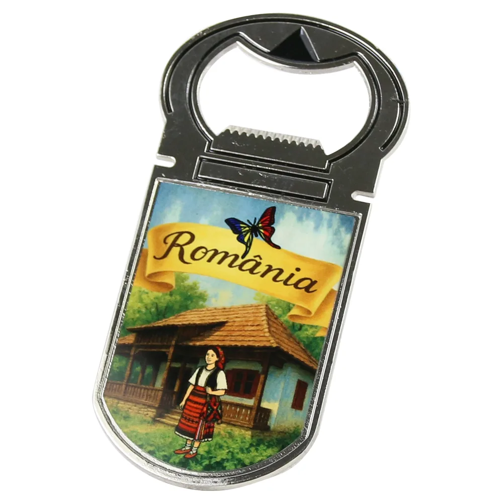 Desfacator sticle cu magnet "Romania", Casa traditionala, 4x9 CM