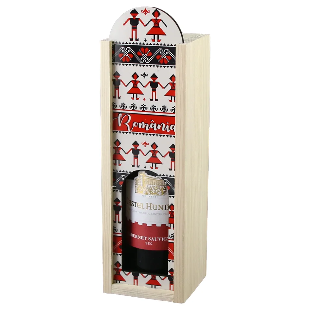 Cutie din lemn "Romania" cu sticla de vin 187 ml, Dansatori