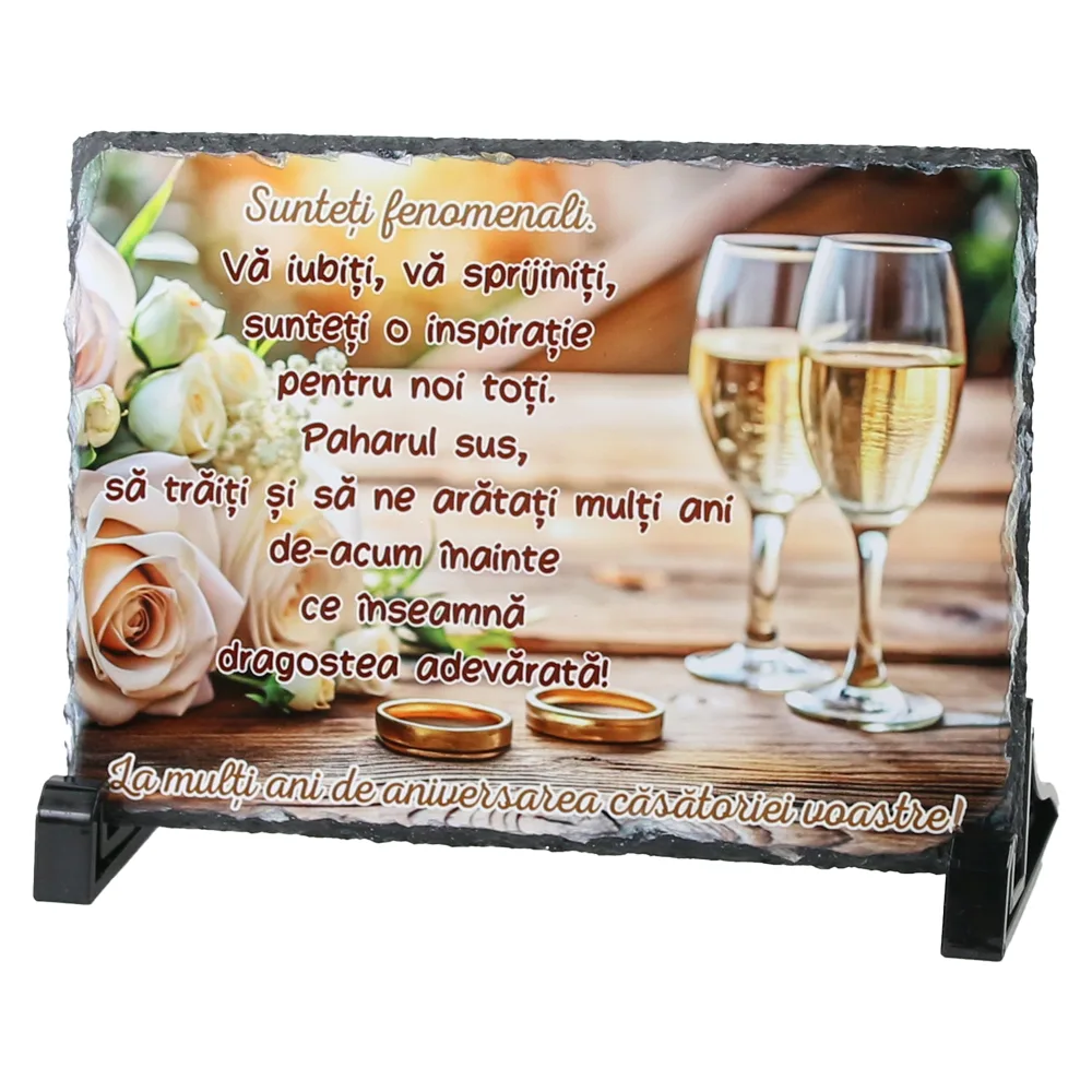 Placa ardezie "Sunteti fenomenali...La multi ani de casatoria voastre!..." 19x14 CM