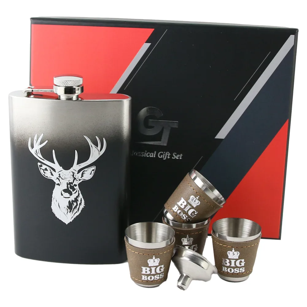 Set cadou "Big Boss" Plosca cu 4 pahare si palnie, 250 ml, Cerb