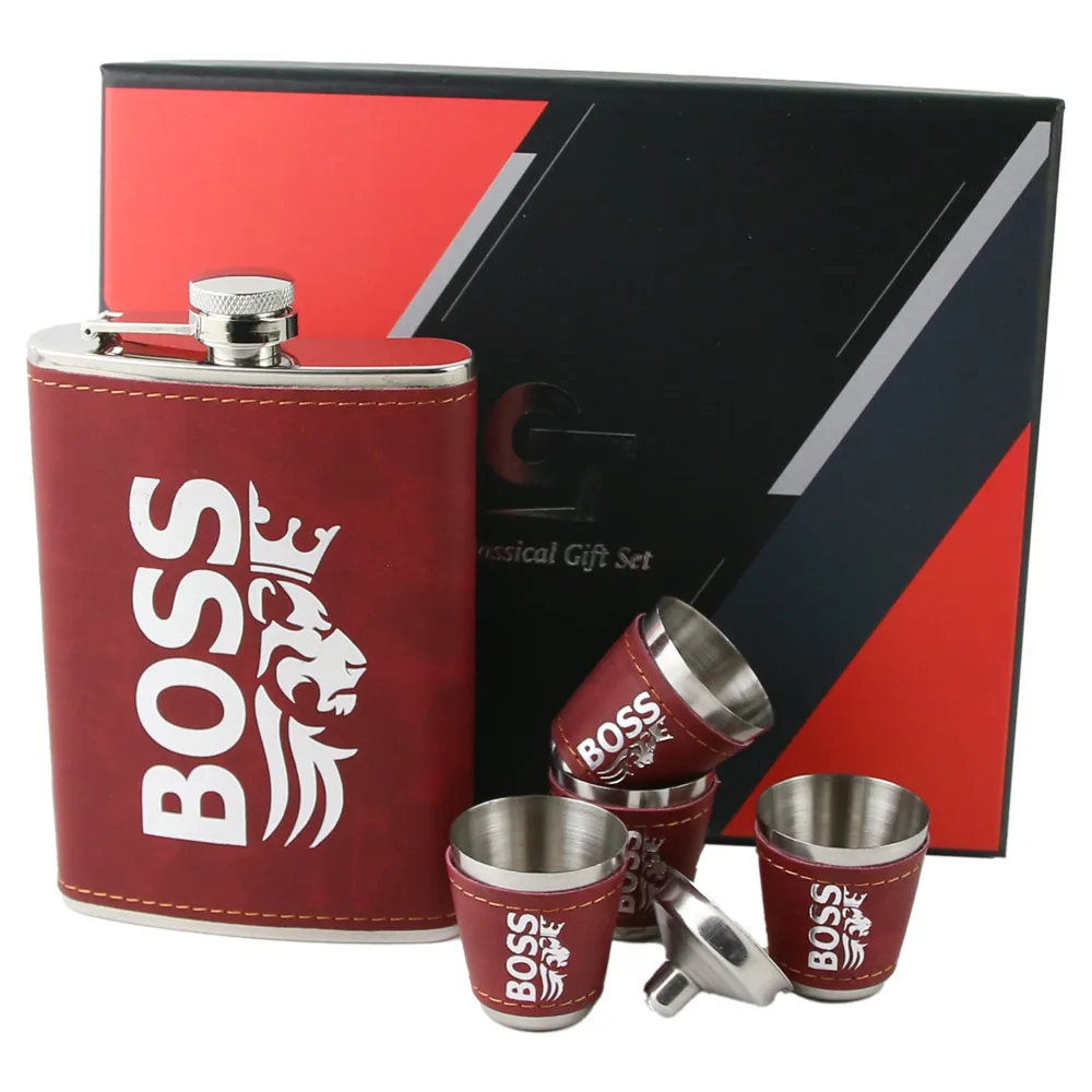 Set cadou "Boss" Plosca cu 4 pahare si palnie, 250 ml, Lion