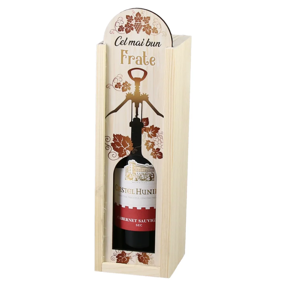 Cutie din lemn cu sticla de vin 187 ml "Cel mai bun Frate" 7 x 24 cm
