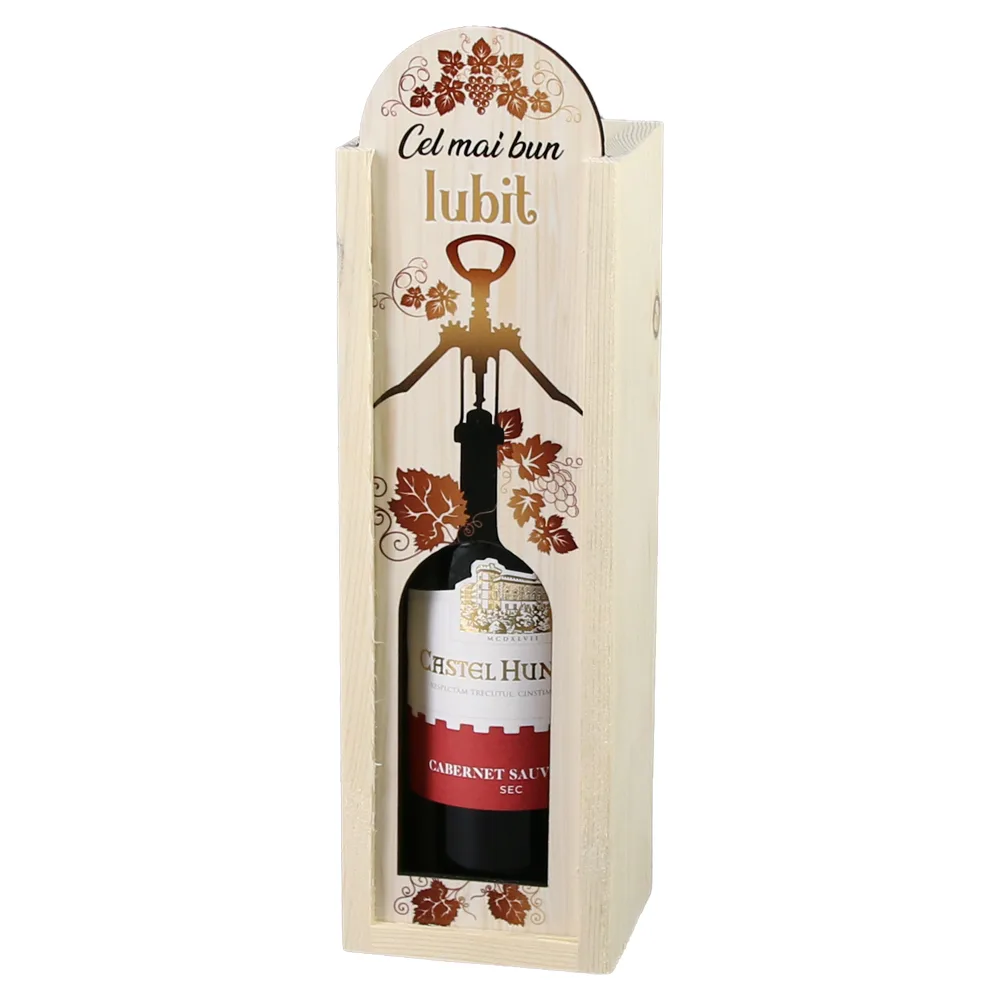 Cutie din lemn cu sticla de vin 187 ml "Cel mai bun Iubit" 7 x 24 cm