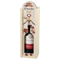Cutie din lemn cu sticla de vin 187 ml "Cel mai bun Sef" 7 x 24 cm