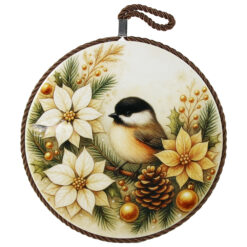 Decor de perete din ceramica 17 cm, Pasare, maro