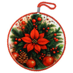 Decor de perete din ceramica 17 cm, Craciunita, rosu