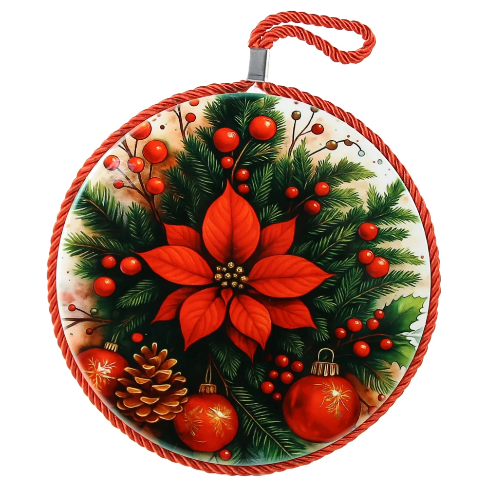 Decor de perete din ceramica 17 cm, Craciunita, rosu