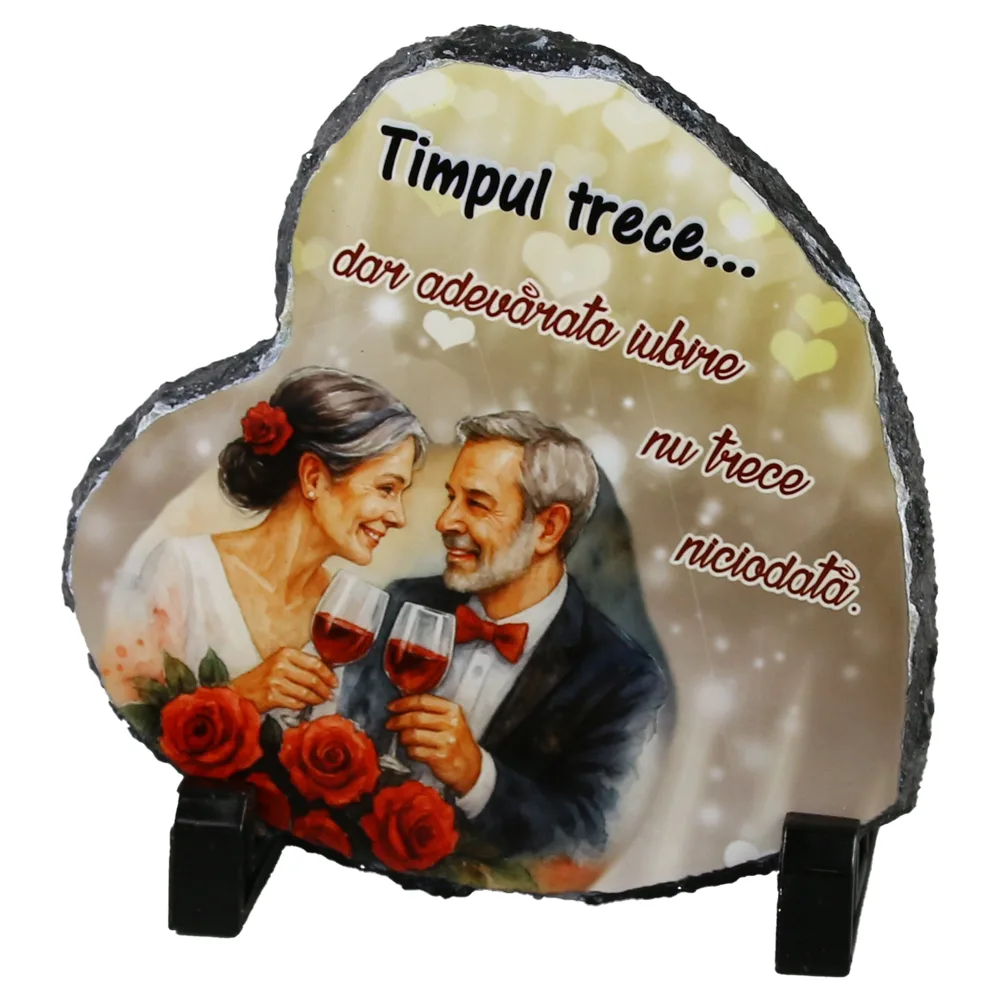 Placa ardezie inima  "Timpul trece..." 14x14 cm