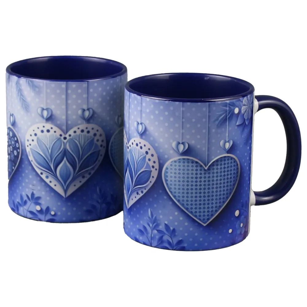 Cana din ceramica, 330 ml, cu inimioare albastre