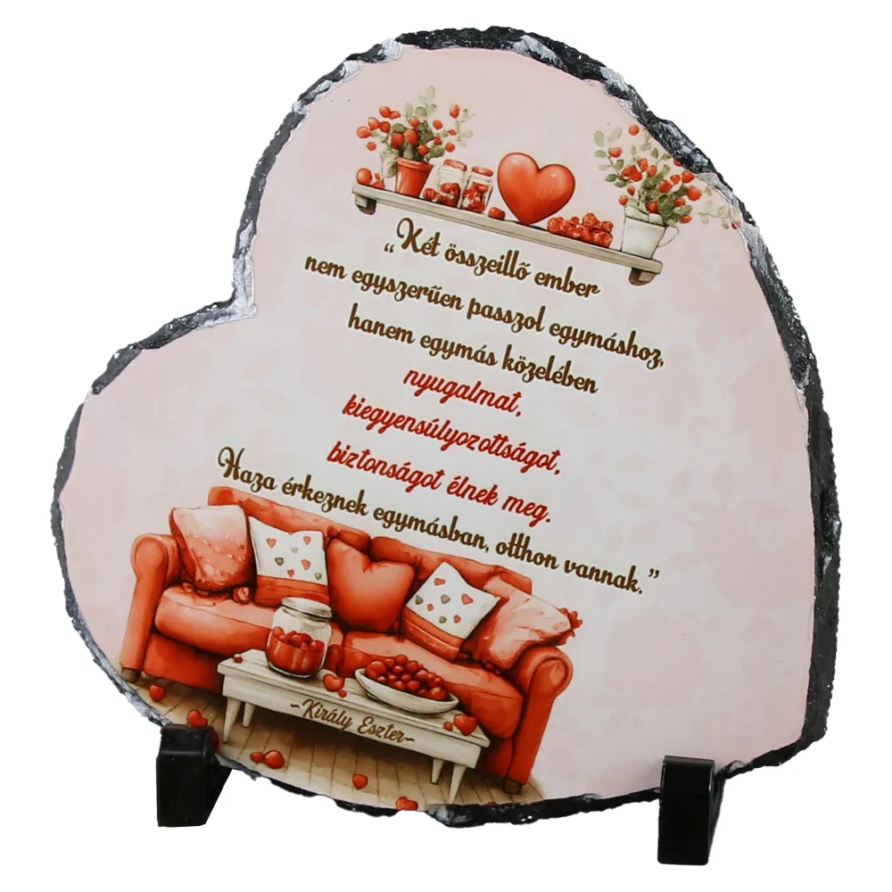 Placa ardezie inima "Ket osszeillo ember..." 20x19 cm
