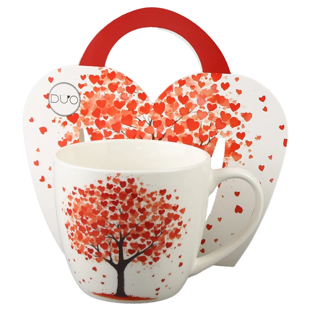 Cana portelan 460 ml, Copac cu inimioare, in ambalaj decorativ
