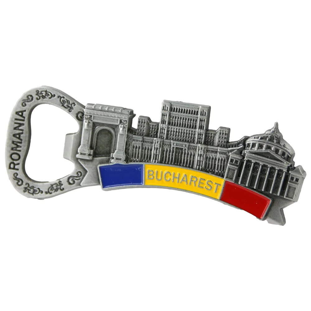 Magnet de frigider metalic cu deschizator de sticle 9.5 x 3.5 cm, Romania/Bucuresti