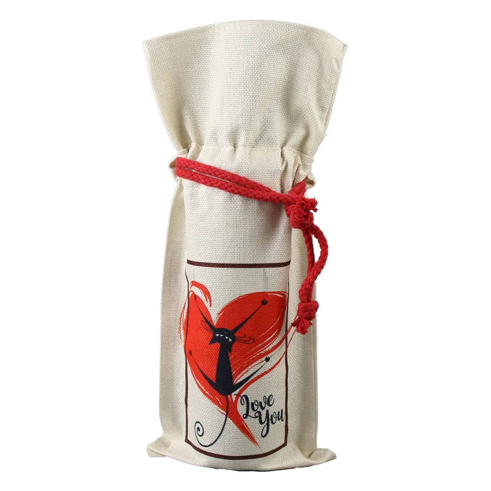 Sacosa textila pentru bauturi "Love you", 15x35 cm, pisica