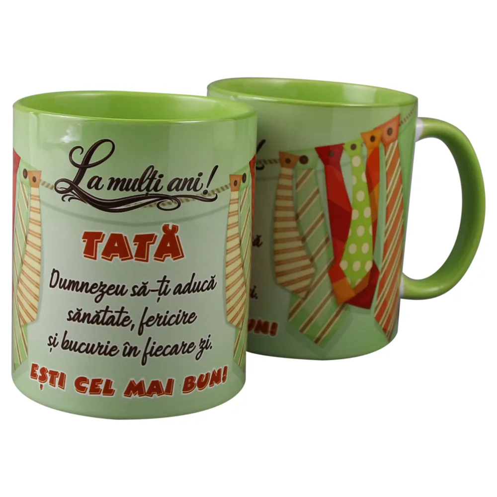 Cana ceramica "La multi ani! Tata...esti cel mai bun!", 330 ml, cravate
