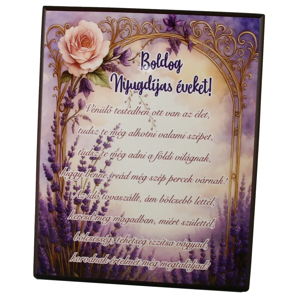 Placheta decorativa MDF "Boldog Nyugdijas eveket!..." 20 x 25 cm