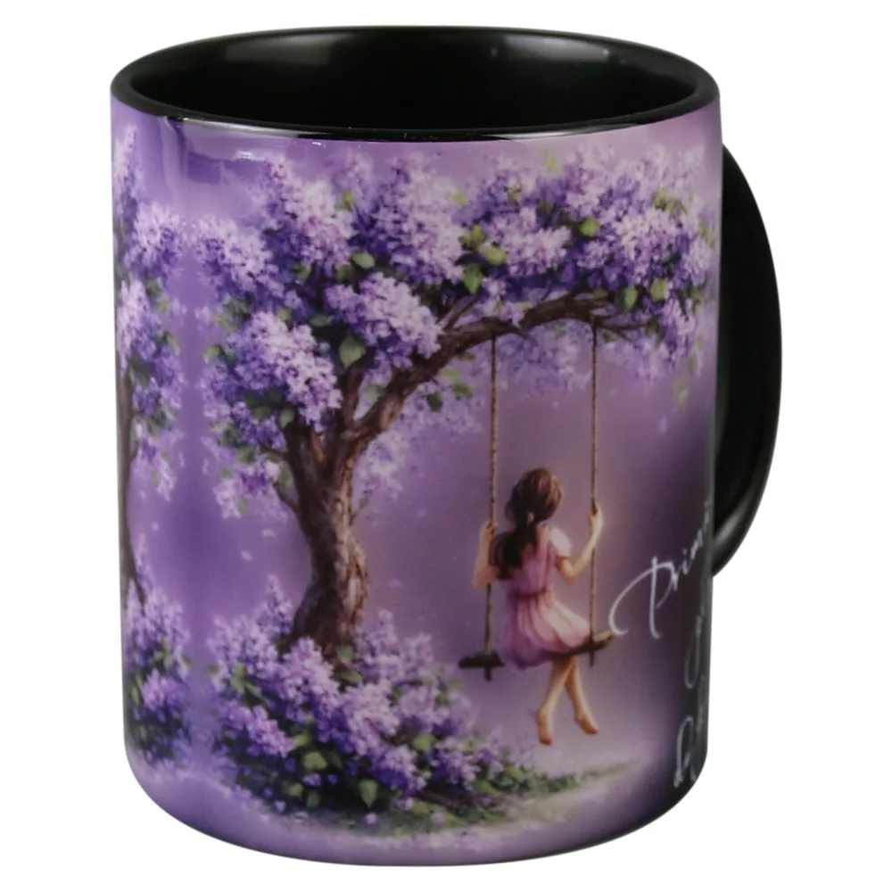 Cana ceramica "Primavara plina de frumos!", 330 ml, fetita pe leagan - imagine 2