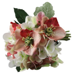 Buchet artificial cu hortensie si spanz 26 cm, roz & alb