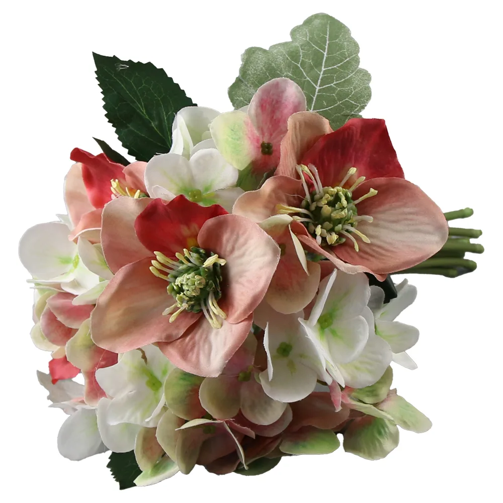 Buchet artificial cu hortensie si spanz 26 cm, roz & alb
