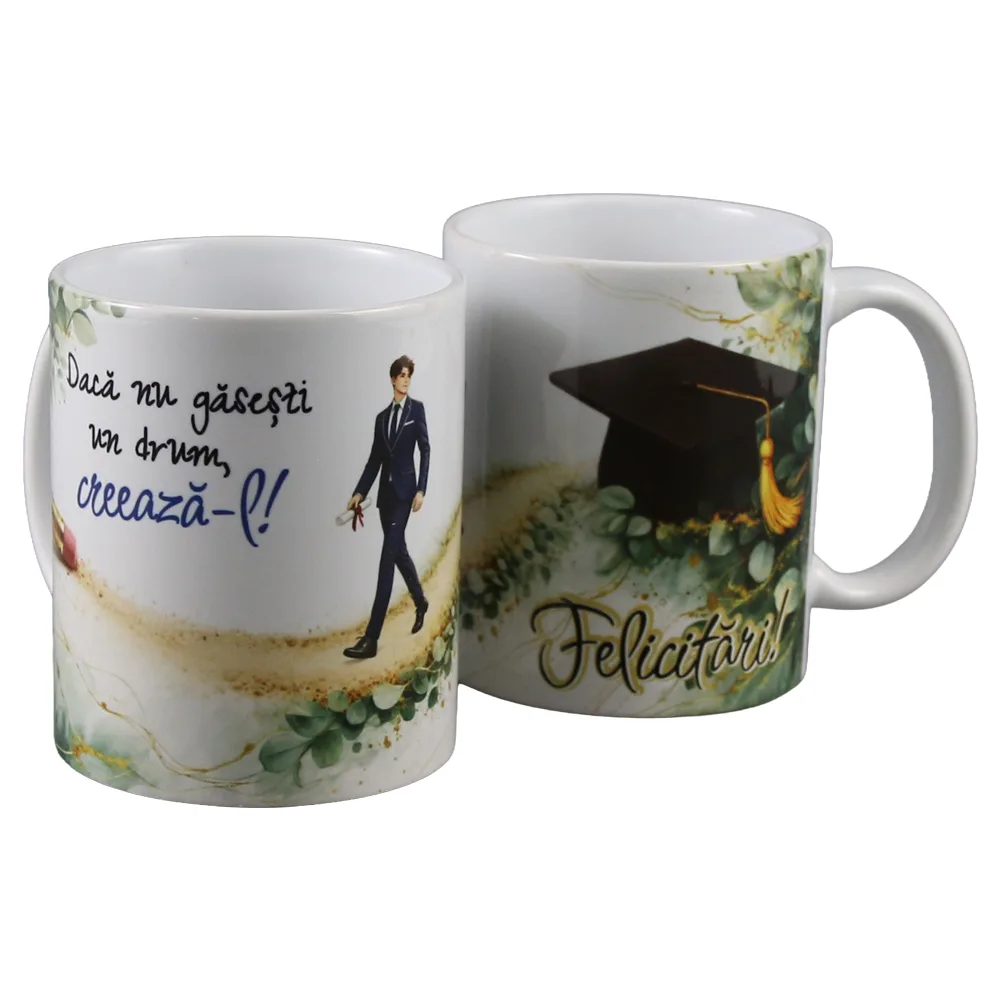 Cana ceramica pentru absolvire "Daca nu gasesti un drum, creeaza-l!" 330 ml, baiat