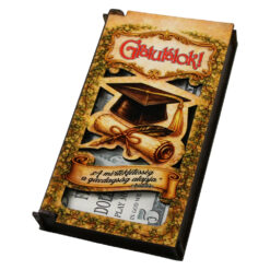 Caseta cadou absolvire din lemn pentru bani "Gratulalok!" 17.5 x 10 cm