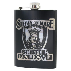 Plosca metalica gravata 220 ml "Stefan cel Mare, Scutul Moldovei"