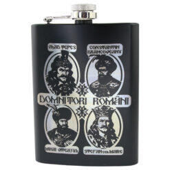 Plosca metalica gravata 220 ml "Domnitori Romani - Vlad Tepes / Constantin Brancoveanu / Mihai Viteazul / Stefan cel Mare"
