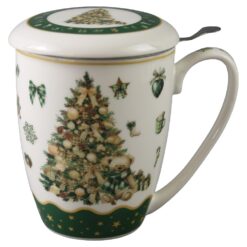 Alternative view of Cana de Craciun din portelan cu capac si infuzor metalic Tree Sparkle, in cutie decorativa