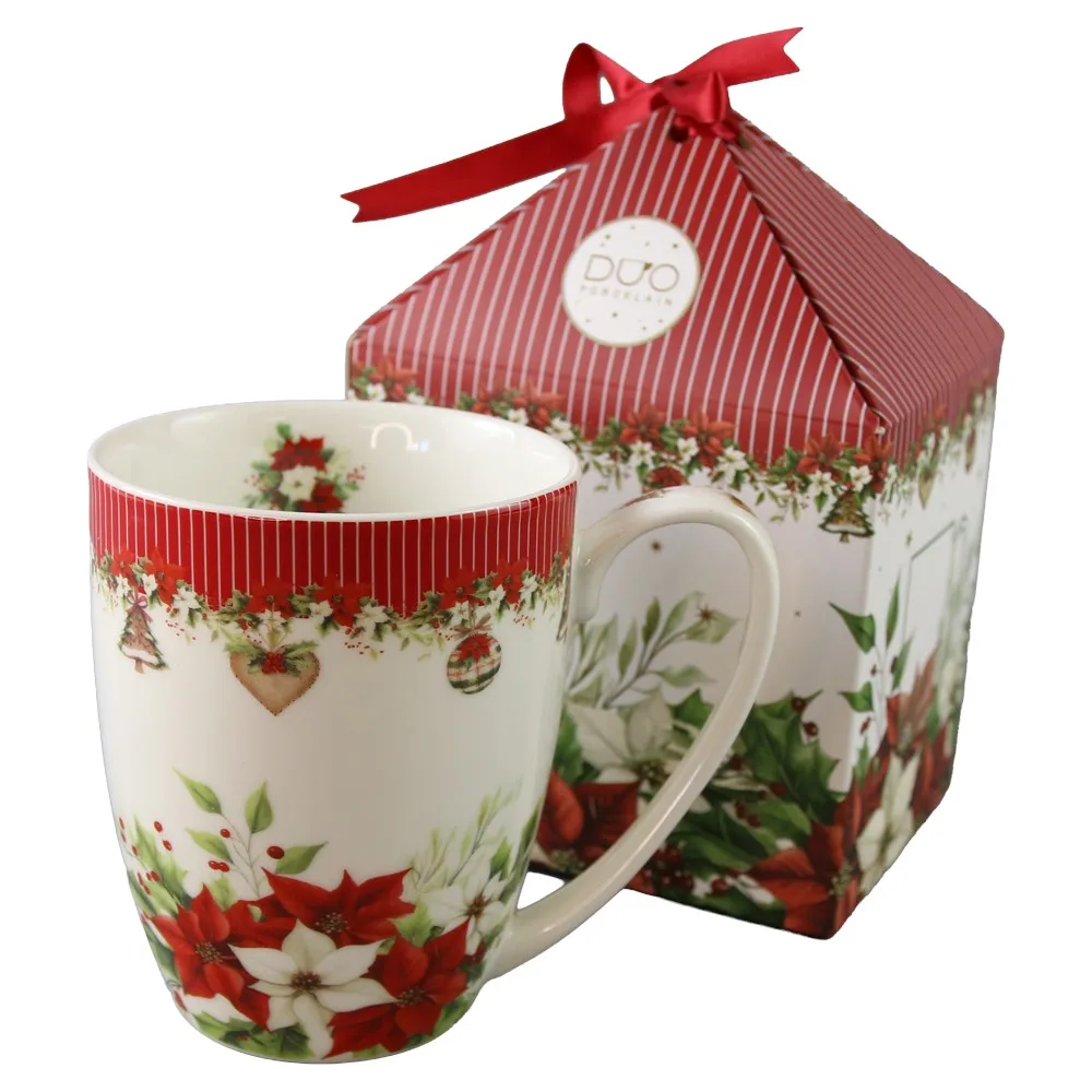 Cana de Craciun din portelan Christmas Flower 360 ml, in cutie decorativa