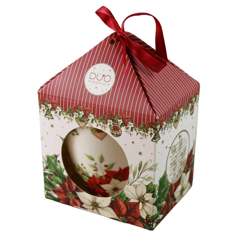 Cana de Craciun din portelan Christmas Flower 360 ml, in cutie decorativa - imagine 3