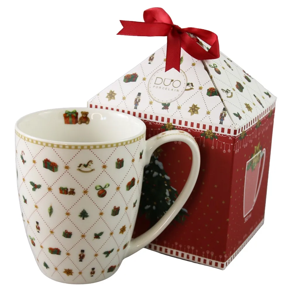 Cana de Craciun din portelan Ornament Joy 360 ml, in cutie decorativa