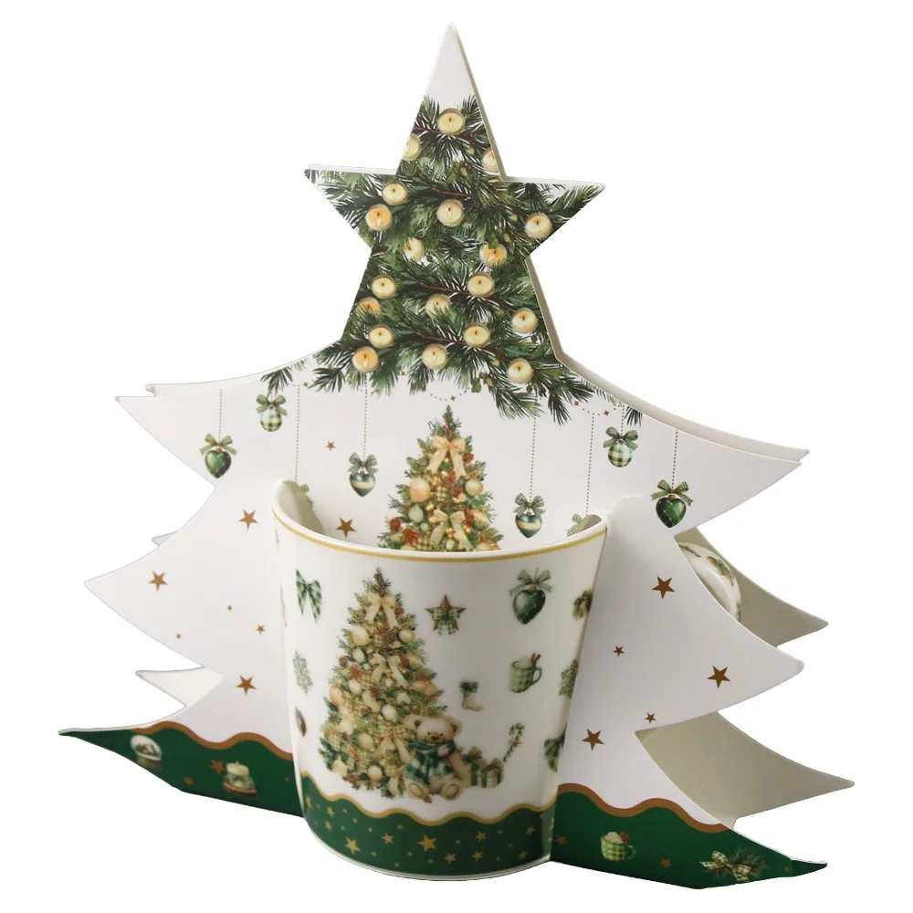 Cana de Craciun din portelan 360 ml Tree Sparkle, in ambalaj decorativ - imagine 2