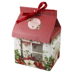 Cana de Craciun din portelan cu capac si infuzor metalic Christmas Flower, in cutie decorativa - imagine 3
