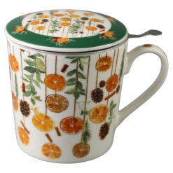 Alternative view of Cana de Craciun din portelan cu capac si infuzor metalic Winter Fruits, in cutie decorativa