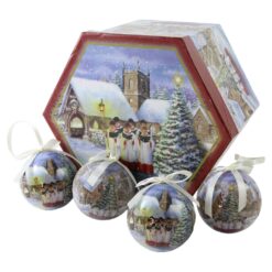 Set 14 globuri de brad din plastic Colindatori 7.5 cm, in cutie decorativa