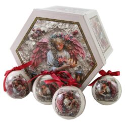 Set 14 globuri de brad din plastic Ingeras 7.5 cm, in cutie decorativa