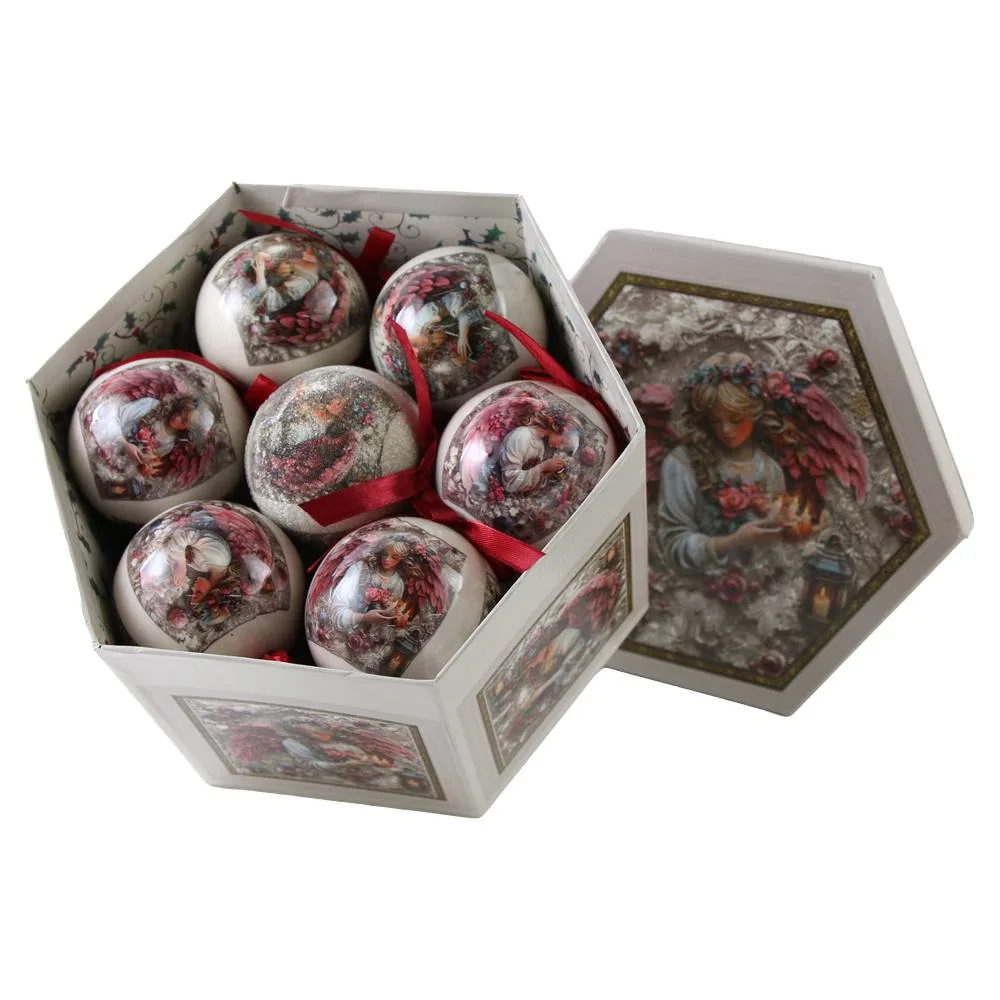 Set 14 globuri de brad din plastic Ingeras 7.5 cm, in cutie decorativa - imagine 2
