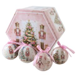 Set 14 globuri de brad din plastic Spargator de nuci 7.5 cm, in cutie decorativa