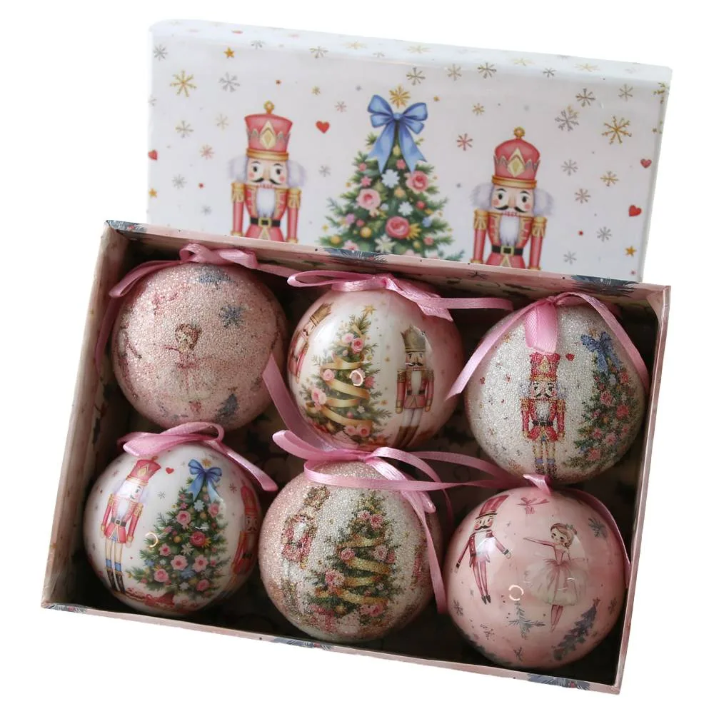 Set 6 globuri de brad din plastic Spargator de nuci 6 cm, in cutie decorativa - imagine 2