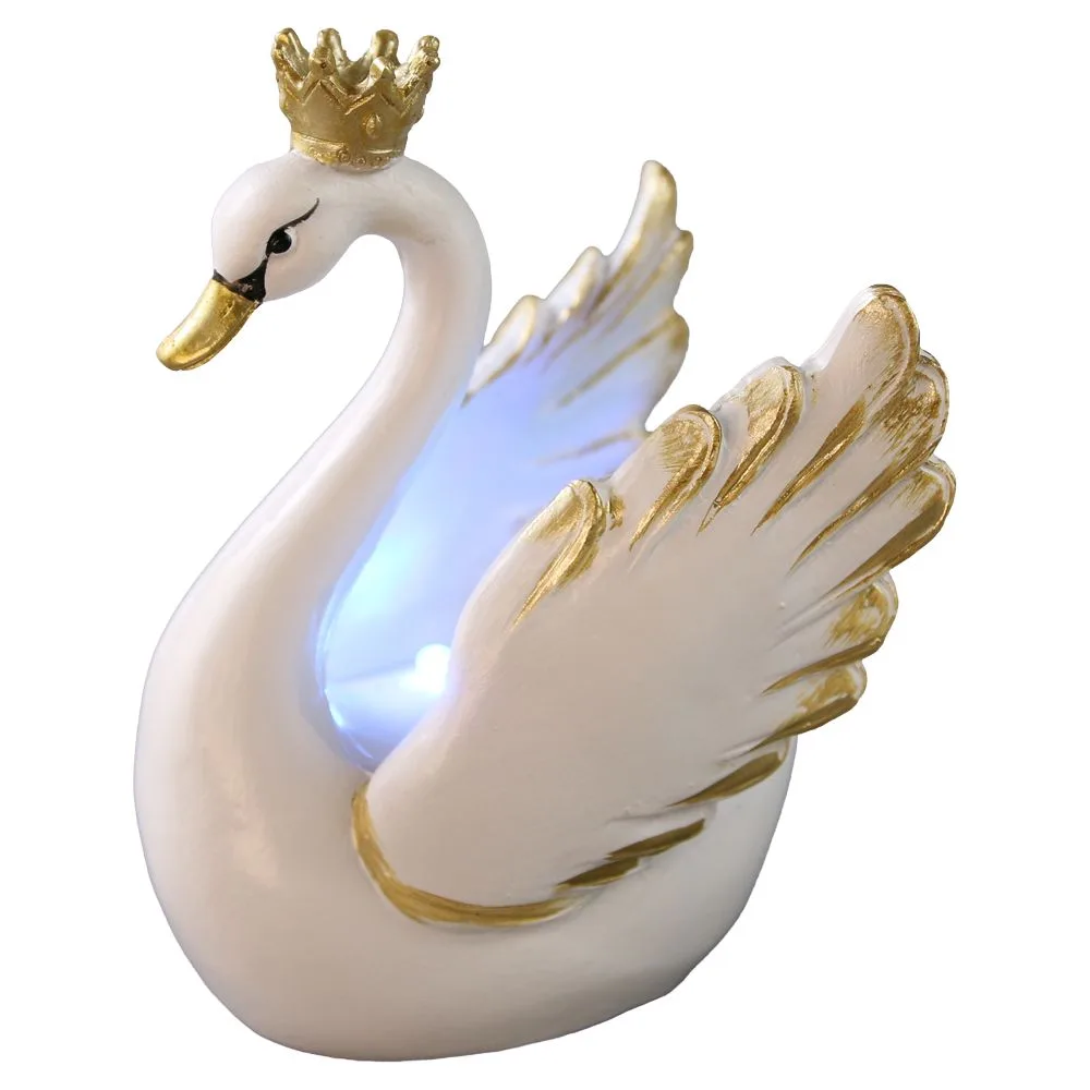 Figurina decorativa Lebada din rasina, cu coroana si LED 12 cm