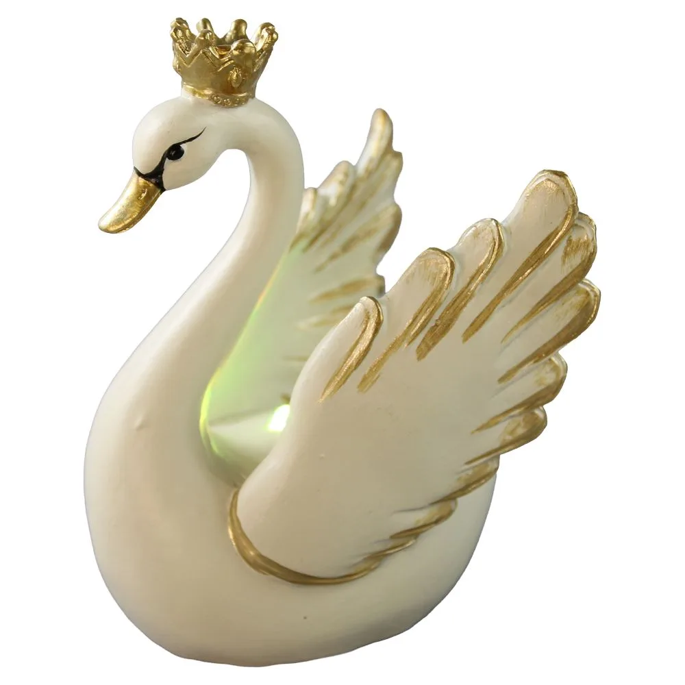 Figurina decorativa Lebada din rasina, cu coroana si LED 12 cm - imagine 2